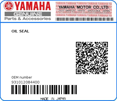 Product image: Yamaha - 931012084400 - OIL SEAL 