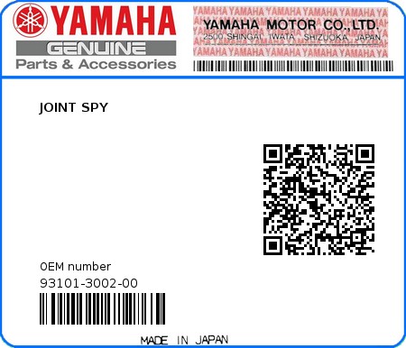 Product image: Yamaha - 93101-3002-00 - JOINT SPY 