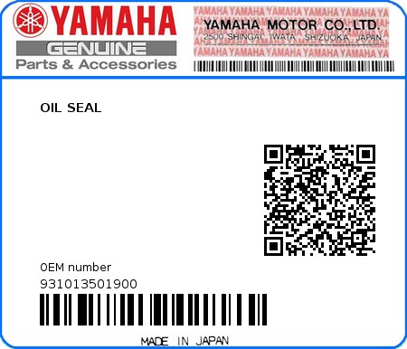 Product image: Yamaha - 931013501900 - OIL SEAL 