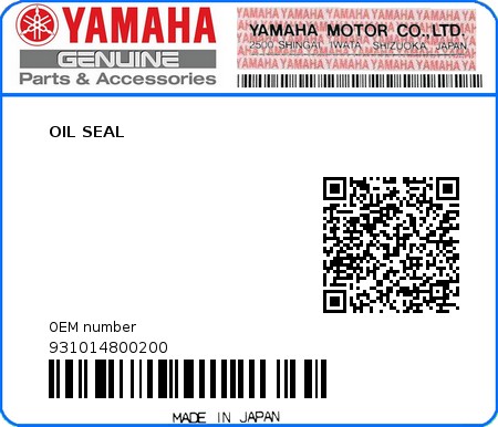 Product image: Yamaha - 931014800200 - OIL SEAL  0