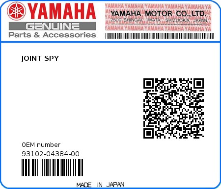 Product image: Yamaha - 93102-04384-00 - JOINT SPY 