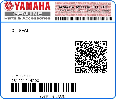 Product image: Yamaha - 931021244200 - OIL SEAL  