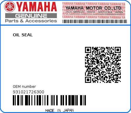 Product image: Yamaha - 931021726300 - OIL SEAL   0