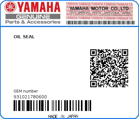 Product image: Yamaha - 931021780600 - OIL SEAL  0