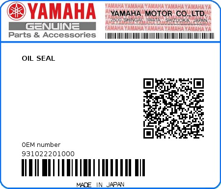 Product image: Yamaha - 931022201000 - OIL SEAL 