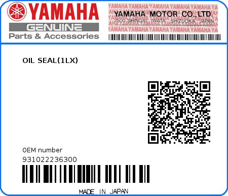 Product image: Yamaha - 931022236300 - OIL SEAL(1LX) 