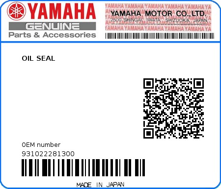 Product image: Yamaha - 931022281300 - OIL SEAL 