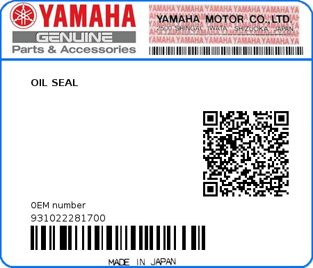 Product image: Yamaha - 931022281700 - OIL SEAL 