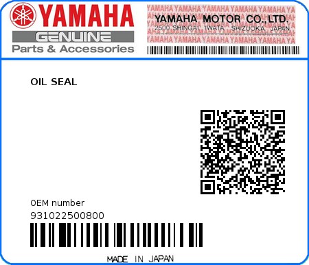 Product image: Yamaha - 931022500800 - OIL SEAL 