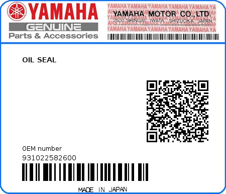 Product image: Yamaha - 931022582600 - OIL SEAL  0