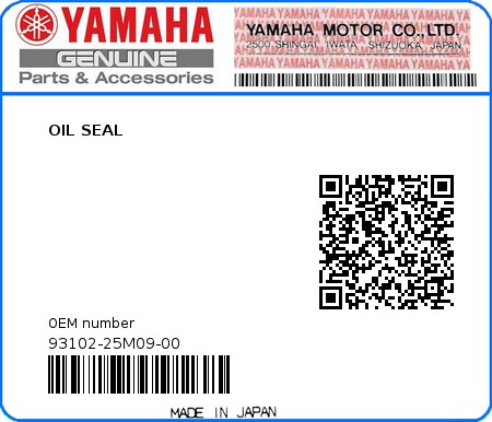 Product image: Yamaha - 93102-25M09-00 - OIL SEAL  0