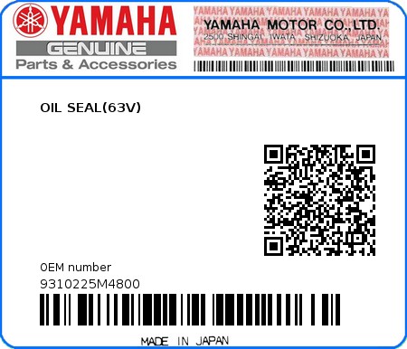 Product image: Yamaha - 9310225M4800 - OIL SEAL(63V) 