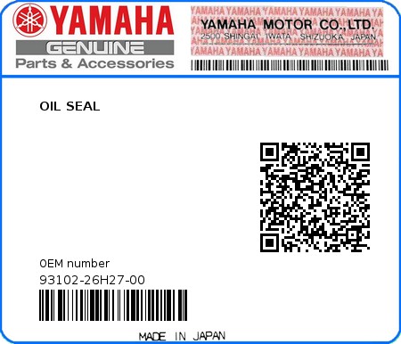 Product image: Yamaha - 93102-26H27-00 - OIL SEAL 