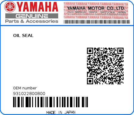 Product image: Yamaha - 931022800800 - OIL SEAL  0