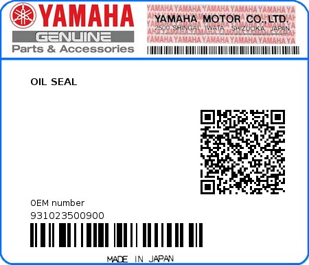 Product image: Yamaha - 931023500900 - OIL SEAL  0