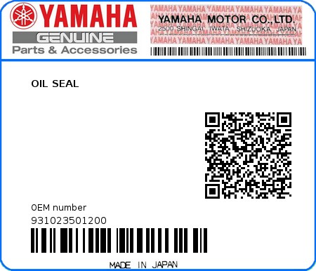 Product image: Yamaha - 931023501200 - OIL SEAL  0