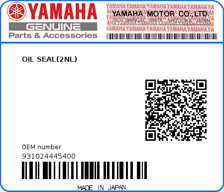 Product image: Yamaha - 931024445400 - OIL SEAL(2NL) 