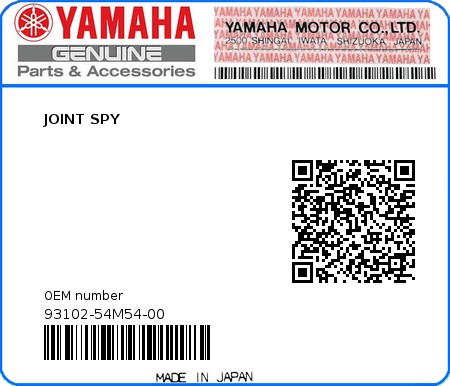 Product image: Yamaha - 93102-54M54-00 - JOINT SPY 