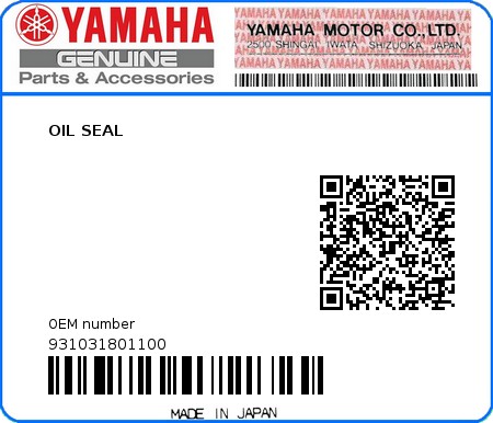 Product image: Yamaha - 931031801100 - OIL SEAL 