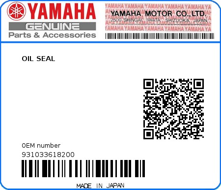 Product image: Yamaha - 931033618200 - OIL SEAL  0