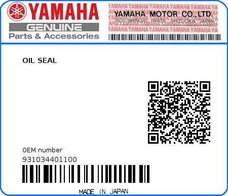 Product image: Yamaha - 931034401100 - OIL SEAL  0