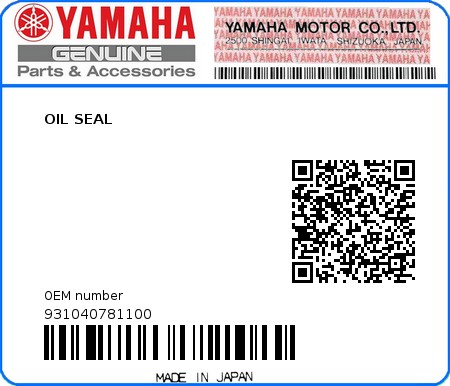 Product image: Yamaha - 931040781100 - OIL SEAL 