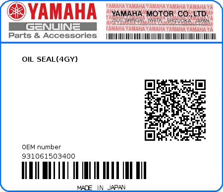 Product image: Yamaha - 931061503400 - OIL SEAL(4GY)  0