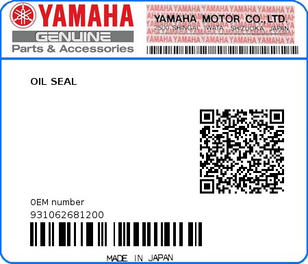 Product image: Yamaha - 931062681200 - OIL SEAL 