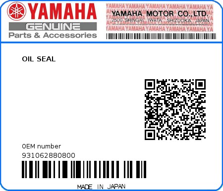 Product image: Yamaha - 931062880800 - OIL SEAL 