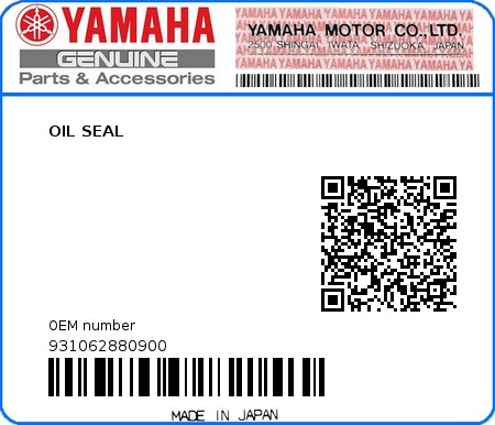 Product image: Yamaha - 931062880900 - OIL SEAL  0