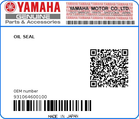 Product image: Yamaha - 931064600100 - OIL SEAL  0