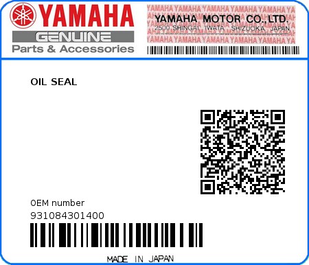 Product image: Yamaha - 931084301400 - OIL SEAL 