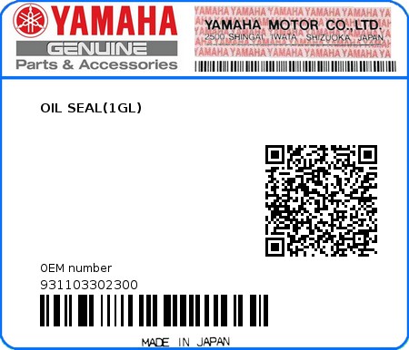 Product image: Yamaha - 931103302300 - OIL SEAL(1GL) 