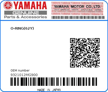 Product image: Yamaha - 9321012MG900 - O-RING(62Y)  0