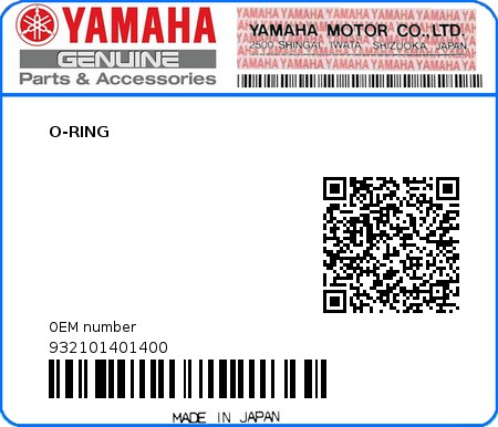 Product image: Yamaha - 932101401400 - O-RING 