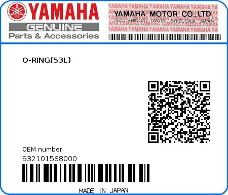 Product image: Yamaha - 932101568000 - O-RING(53L) 