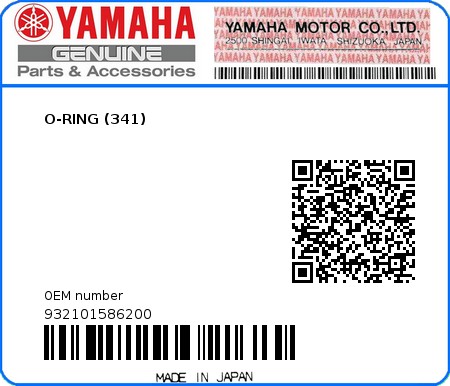 Product image: Yamaha - 932101586200 - O-RING (341) 