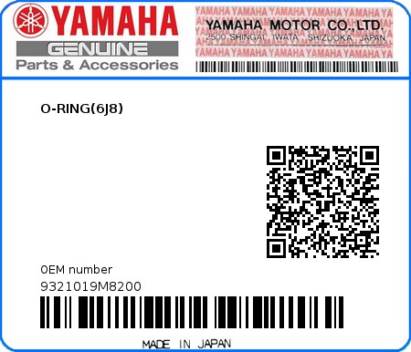 Product image: Yamaha - 9321019M8200 - O-RING(6J8)  0