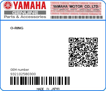 Product image: Yamaha - 932102580300 - O-RING  0