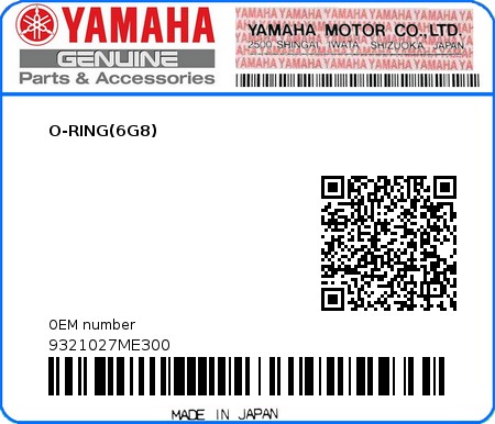 Product image: Yamaha - 9321027ME300 - O-RING(6G8)  0