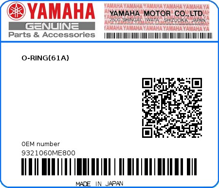 Product image: Yamaha - 9321060ME800 - O-RING(61A) 