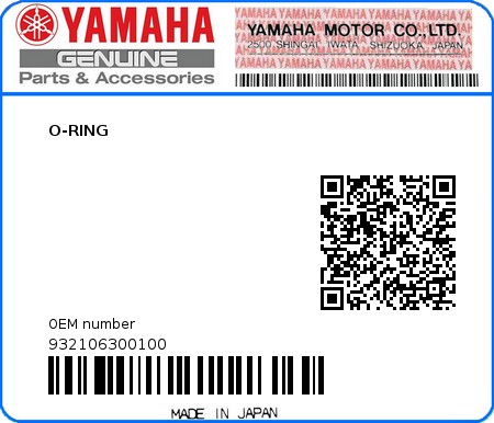 Product image: Yamaha - 932106300100 - O-RING  0