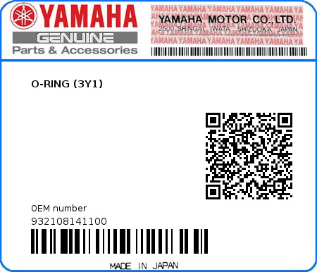 Product image: Yamaha - 932108141100 - O-RING (3Y1)  0