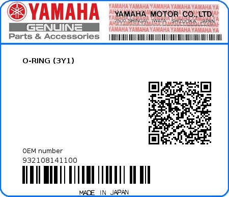 Product image: Yamaha - 932108141100 - O-RING (3Y1) 