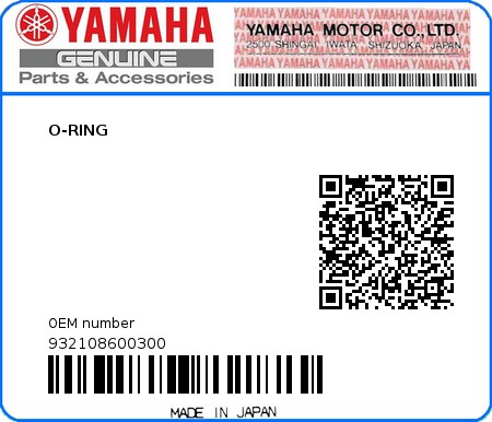 Product image: Yamaha - 932108600300 - O-RING 