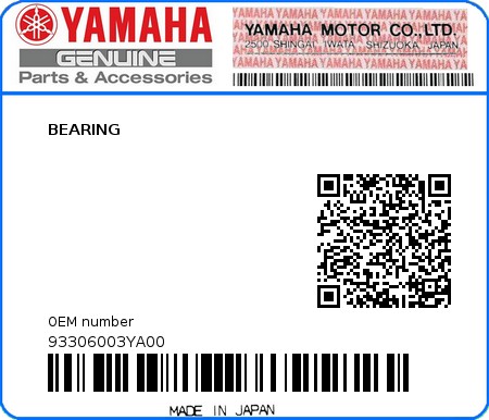 Product image: Yamaha - 93306003YA00 - BEARING 