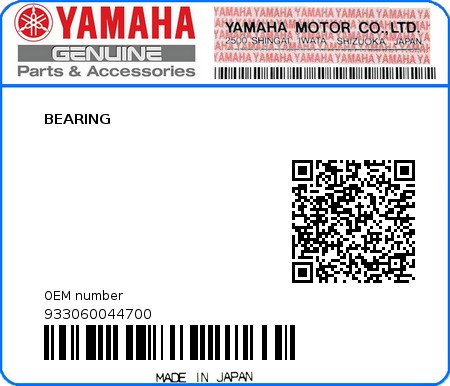 Product image: Yamaha - 933060044700 - BEARING 