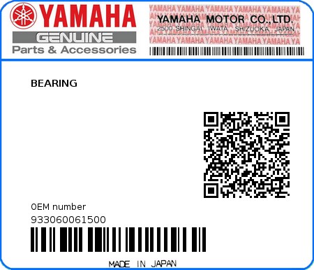 Product image: Yamaha - 933060061500 - BEARING 