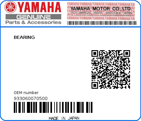 Product image: Yamaha - 933060070500 - BEARING 