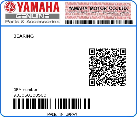 Product image: Yamaha - 933060100500 - BEARING 